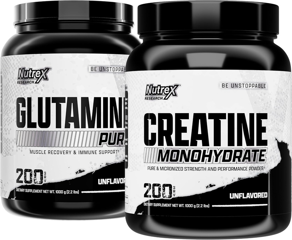Nutrex Research Creatin Monohydrát Prášek 200 Serv & L Glutamin Prášek 200 Serv Bundle