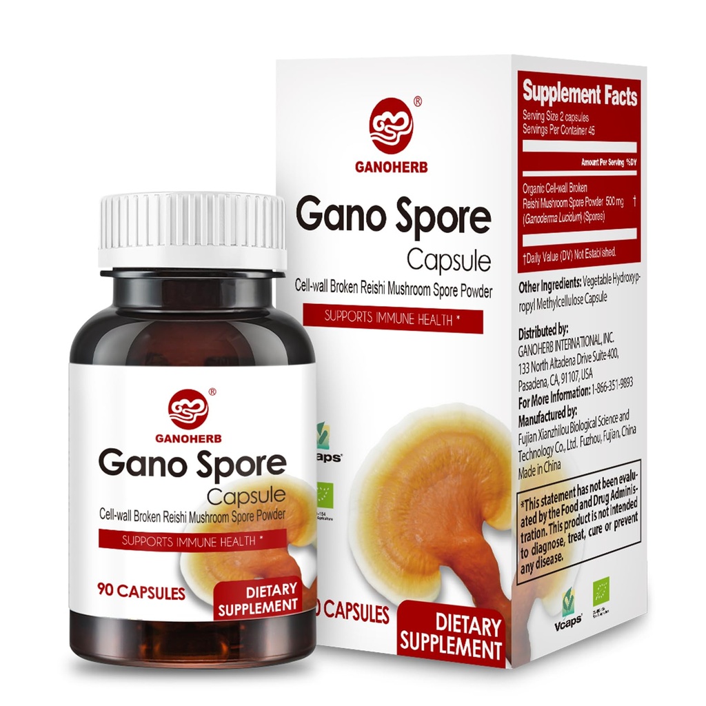 Organic Reishi Houbové kapsle se 100% Ganoderma Lucidum Reishi Spore Prášek pro zvýšení imunitního systému, Vegan, Všechny přírodní, Non- GMO & Gluten zdarma, 60 Veggie Kapsle