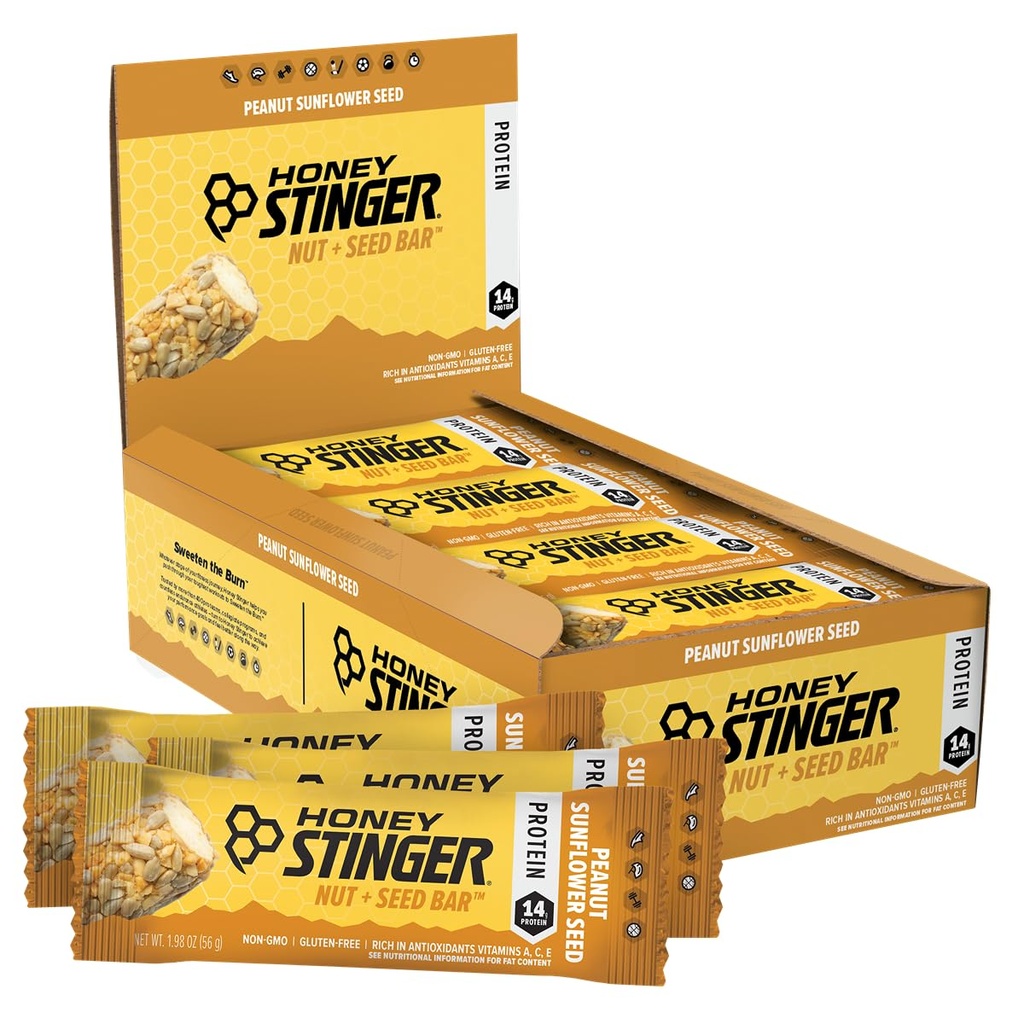 Honey Stinger Nut + Seed Bar, Peanut slunečnicové semeno, Protein Balené jídlo pro cvičení, Vytrvalost, Výkon a zotavení, Sportovní Nutrition Snack Bar pro domácí & Gym, Post Workout, Box of 12