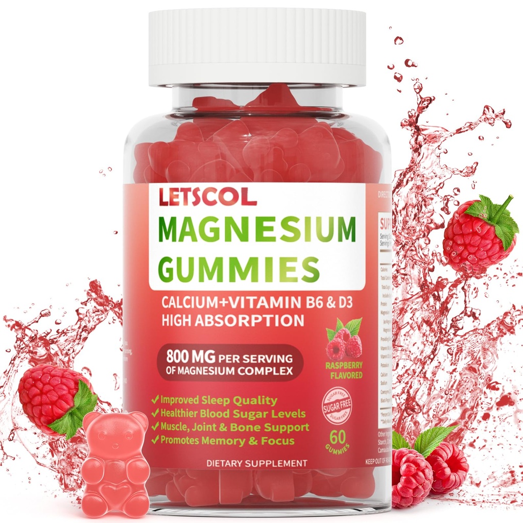 Glycinát hořečnatý Žvýkačky 800mg per Serving, Supplement bez hořčíku s malátem hořečnatým, vápník, vitamin D3, B6, CoQ10 pro podporu klidu a spánek pro dospělé děti