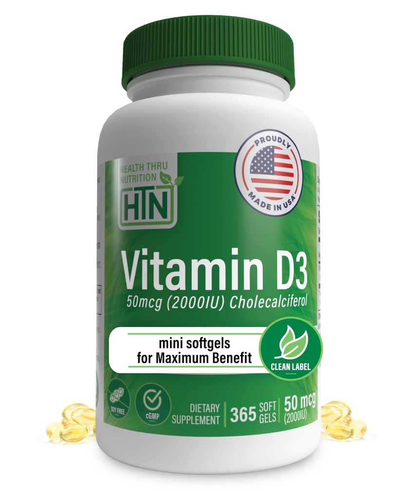 Zdraví Thru Nutrition Vitamin D3 2000iu 365 Mini Softgely pro maximální výhody 124; Rok dodávky 124; 50mcg Cholekalciferol 124; 3. strana Testováno 124; Non- GMO USP Stupeň EVOO: 124; Podpora imunitního zdraví