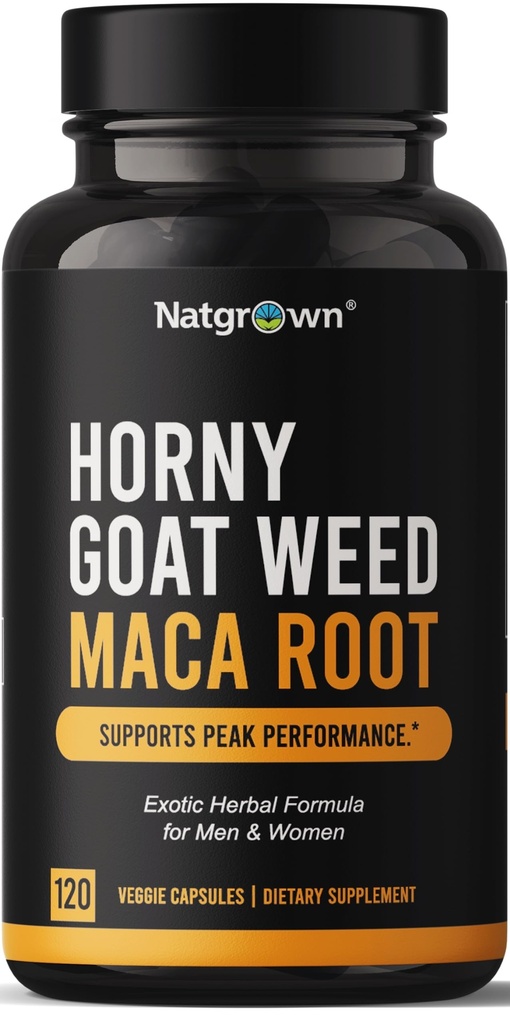 Natgrew Horny Kozí Tráva a Maca Root Extract Dodatek pro muže a ženy (Epimedium Extract, Hornygoatweed) Vegan Kapsle -120 Ct