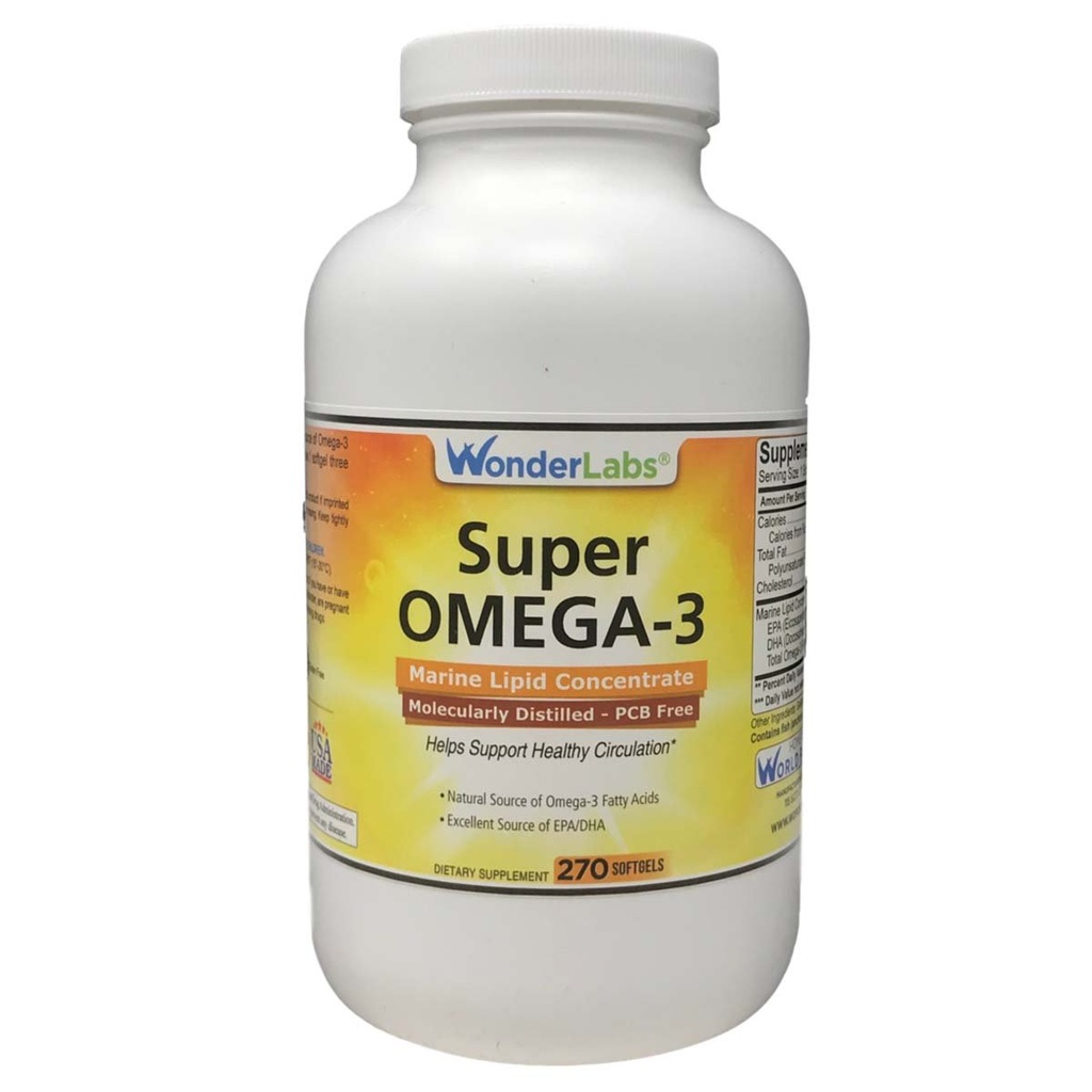 Super Omega-3 Marine Lipid Concentrate - Molekulárně destilované 124; Farmaceutické stupnici 124; Obsahuje: EPA 265mg DHA 170mg - 270 Softgels