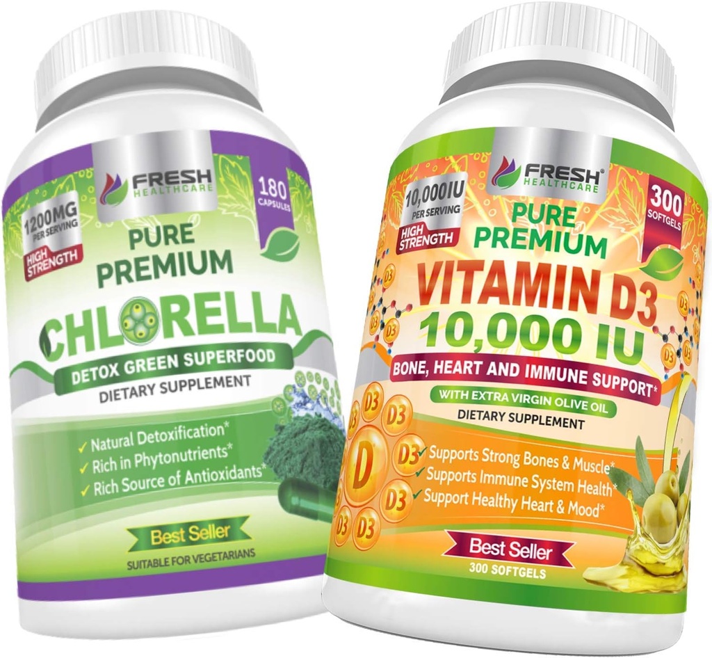 Chlorella a vitamín D3 10 000 IU - Bundle