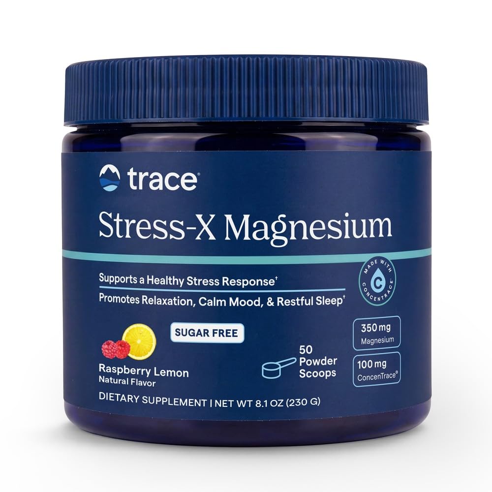 Stopy Minerály 124; Stress-X Magnesium Powder 124; Stress Relief, Regularita, Relax, Sleep, Energy, Relaxy Muscles, Buněčné funkce 124; Non-GMO, Gluten zdarma, a Certified Vegan 124; Raspberry Lemon Flavor 124; 8.5 oz