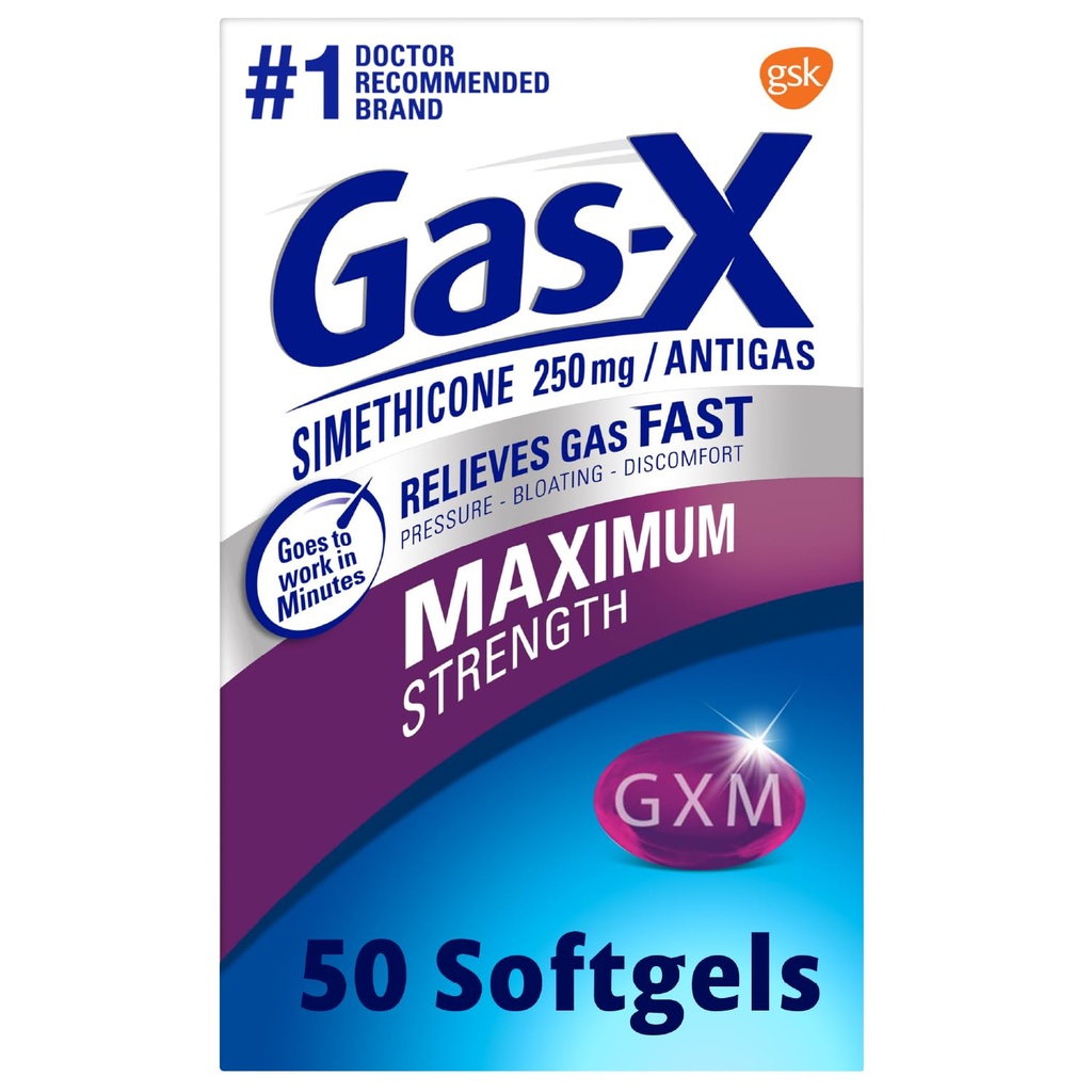Gas- X Maximální pevnost Plynové pojistky se Simethicone 250 mg pro nadýmání - 50 Počet