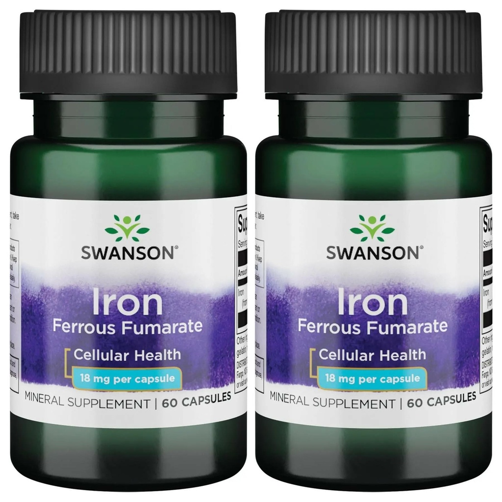 Swanson Iron (Ferrous Fumarate) - Minerální dodatek k podpoře energie - Vysoce koncentrovaný vzorec asistentů v dodávky kyslíku a mastné kyseliny metabolismus 60 Sgels (2 Pack)