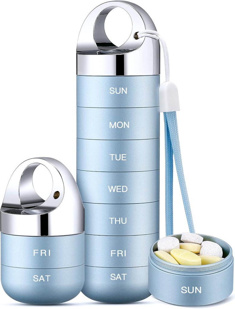 Zannaki Metal Travel Pill Organizátor, Přenosný Vodotěsný Týdenní Pill Box, Velký hliníkový Alloy Pouzdro Kontejner, BPA Volný 7 Daily Medicine Organizátor Držák na vitamín, Rybí olej, Dodatek