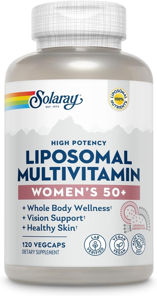 SOLARAY Lipozomální Multivitamin pro ženy 50 Plus, zvýšená absorpce se železem, vitamin D, vitamin C, B12, Biotin & More, imunitní podpora a zdraví kostí, Vegan, 60 Služební, 120 VegCaps