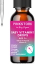 Pink Stork Baby Liquid Vitamin D Kapky pro kojence, 400 IU Vitamin D3 pro novorozence a děti na pomoc rozvoji kostí a zdravé imunitní funkce - 1 fl oz, 2 Měsíční dodávky