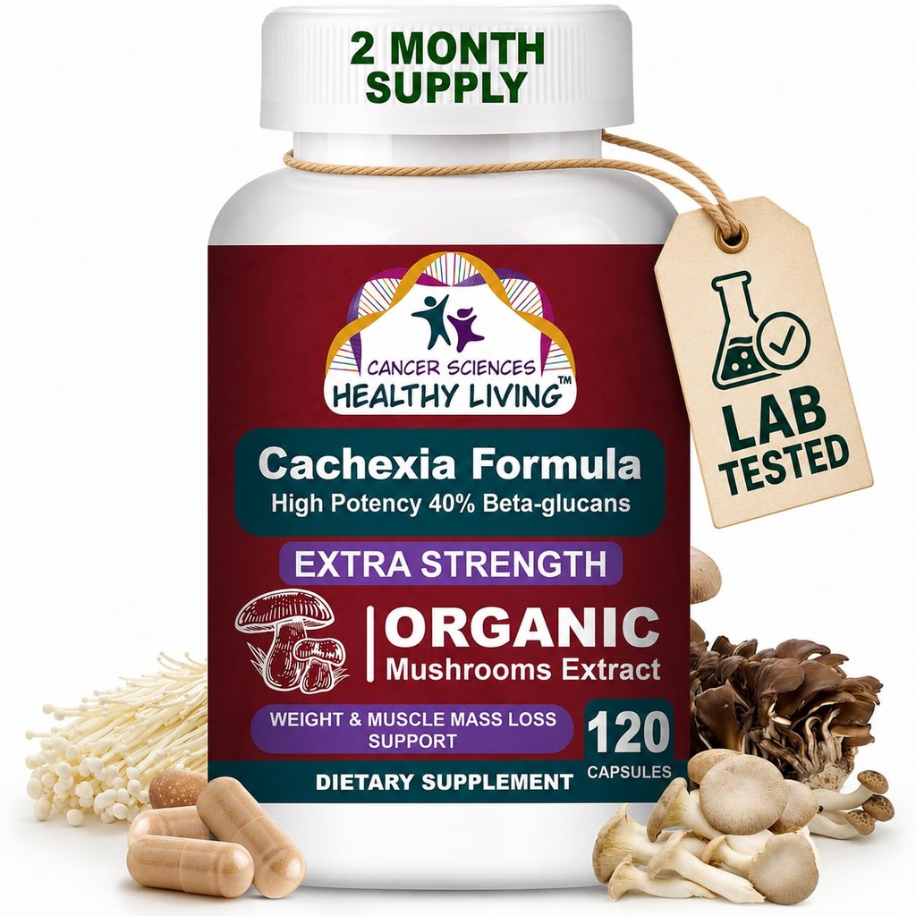 CANCER SCIENCES Cachexia dodatek, USDA Certified Organic Houbičky Extract Kapsle, Extra síla 1500 mg, vysoká potence 40% Beta- Glukans, imunitní a metabolická podpora, Váha a svalové hmoty