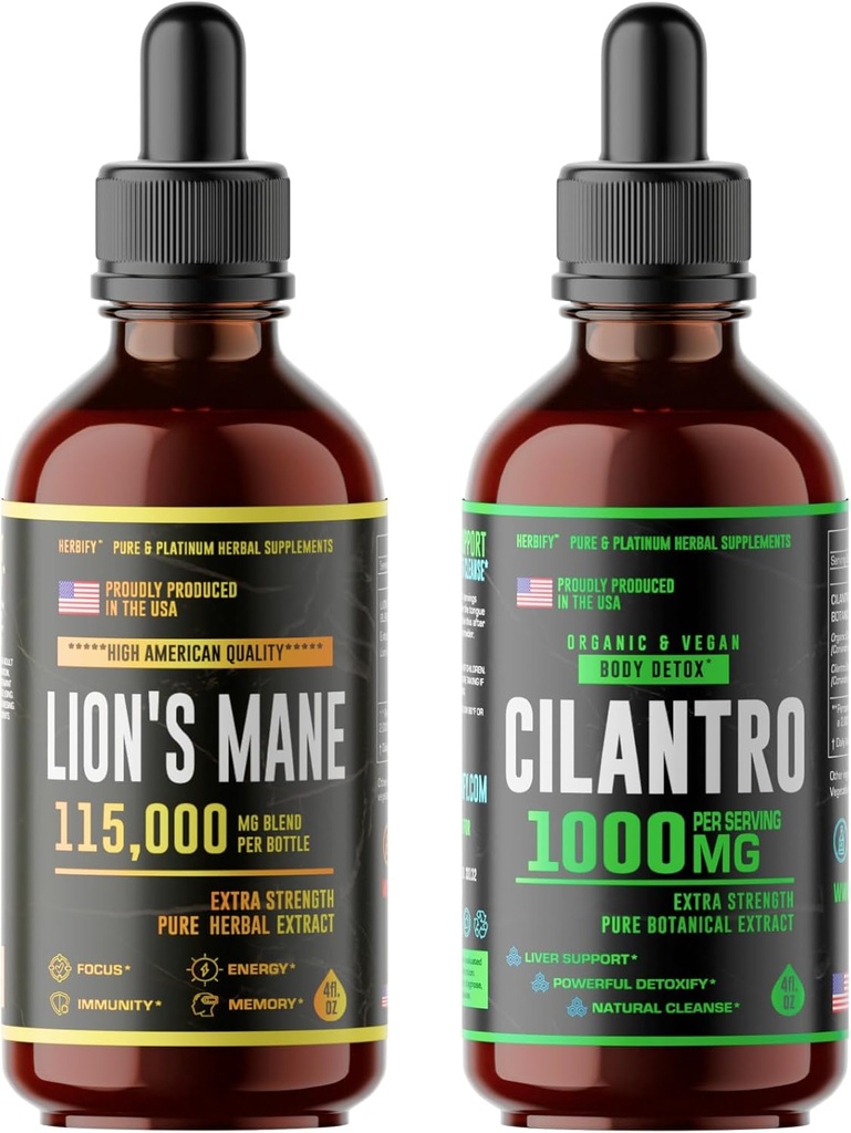HERBIFY Bundle - Lions Mane kapky & Cilantro tinktura - Brain Boost & Body Detox