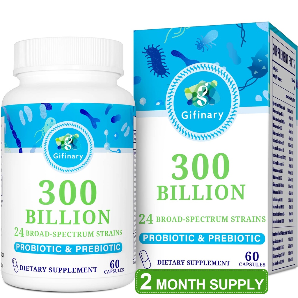 Probiotika pro ženy a muže - 300 miliard CFU, 24 Strains Probiotika + 15 Organic Herbs Prebiotics for Digestive, Gut Health, Imunní, Zácpa, Průjem & Whole- Body Health - 2 měsíce Dodávka