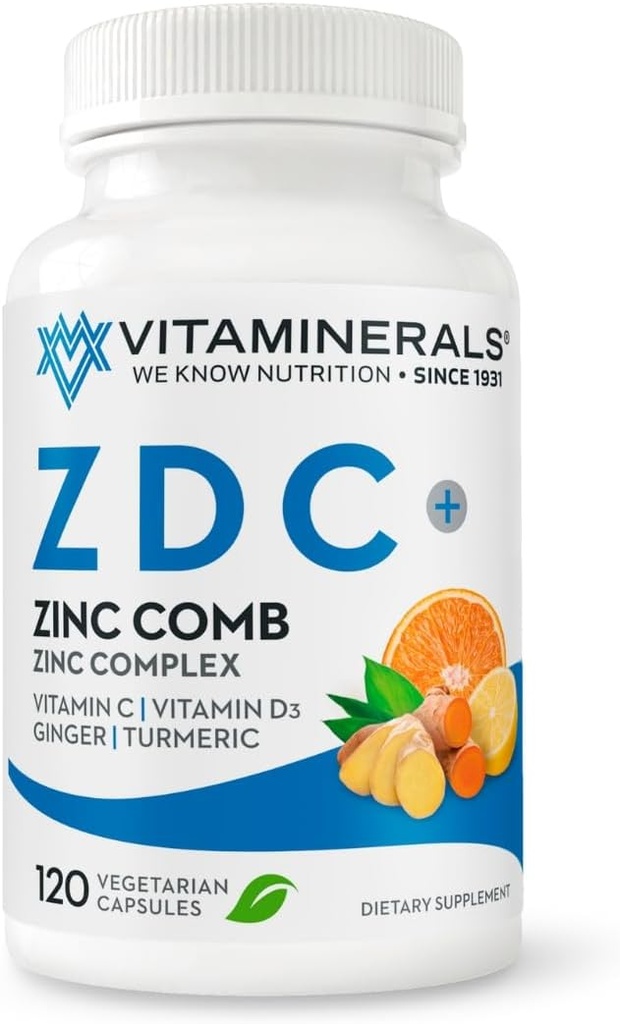 Vitaminerály ® Z D C, komplex zinku 50mg CLAS124; Vitamin D3 250mcg CLAS124; Vitamin C 500mg CLAS124; Ginger CLAS124; Lysin CLAS124; Turmeric CLAS124; Vegetariánské kapsle CLAS124; 120 Servings