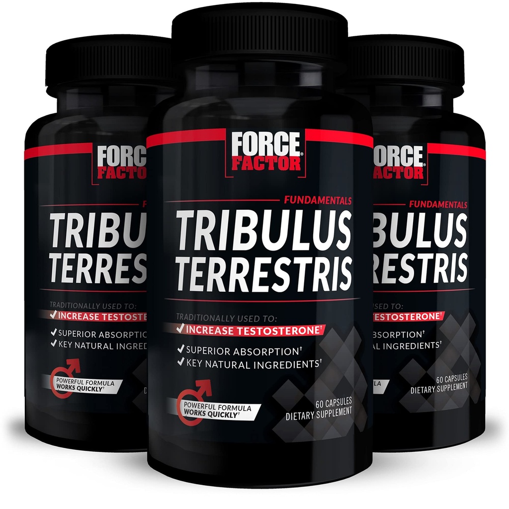 FORCE FACTOR Tribulus Terrestris pro muže, 3- Pack, Tribulus Testosteron Booster pro muže, mužský doplněk Vitality, Tribulus Extract & přírodní složky pro Superior Absorpce, 1000mg, 180 Kapsle