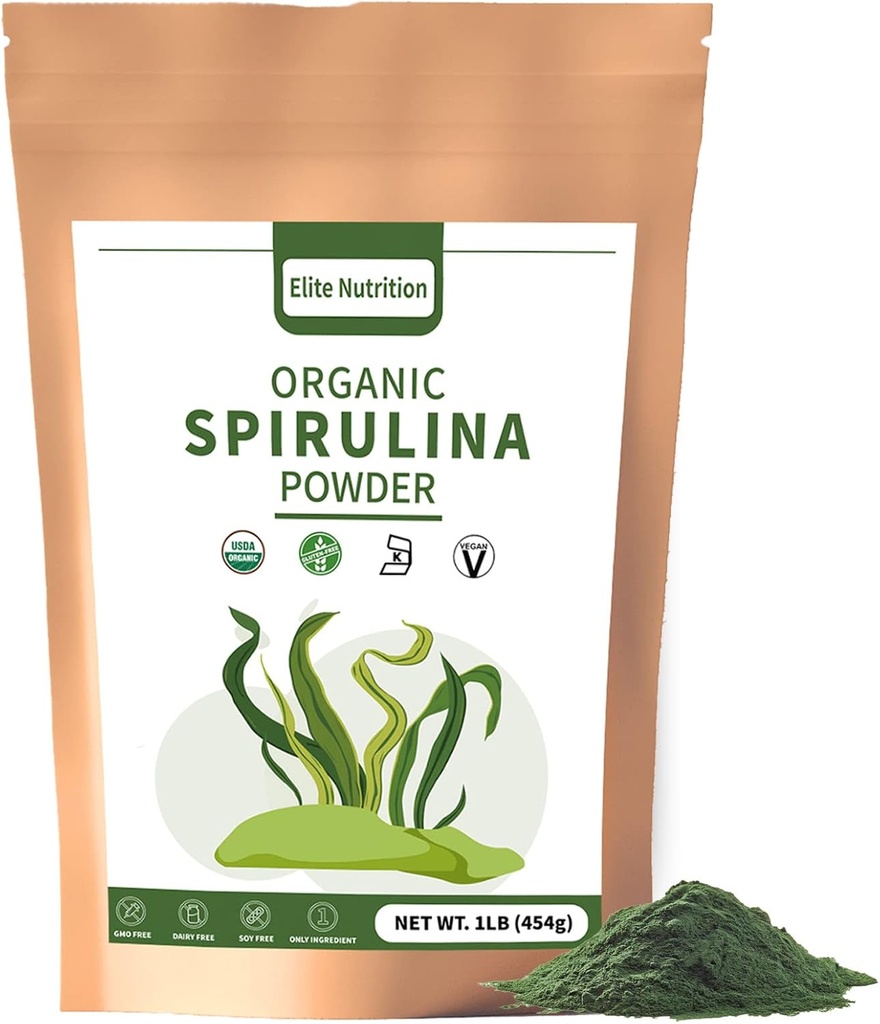 Organic Spirulina Powder, Non- GMO, USDA Certified, Green Superfood Boosts Energy, High in Protein, Minerály, Antioxidanty, a vitaminy, 1 LB