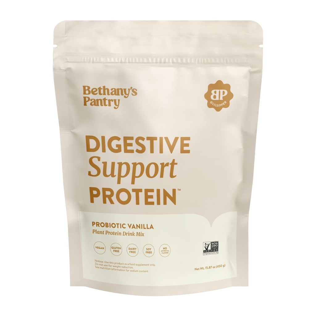 Nuzest Bethany 's Pantry Digestive Support Protein - Probiotika pro trávicí zdraví - Clean Lean Protein - Premium Vegan Pea Protein Powder - Plant Based - 20 Servings, 1 libra (balení po 1) - Vanilla