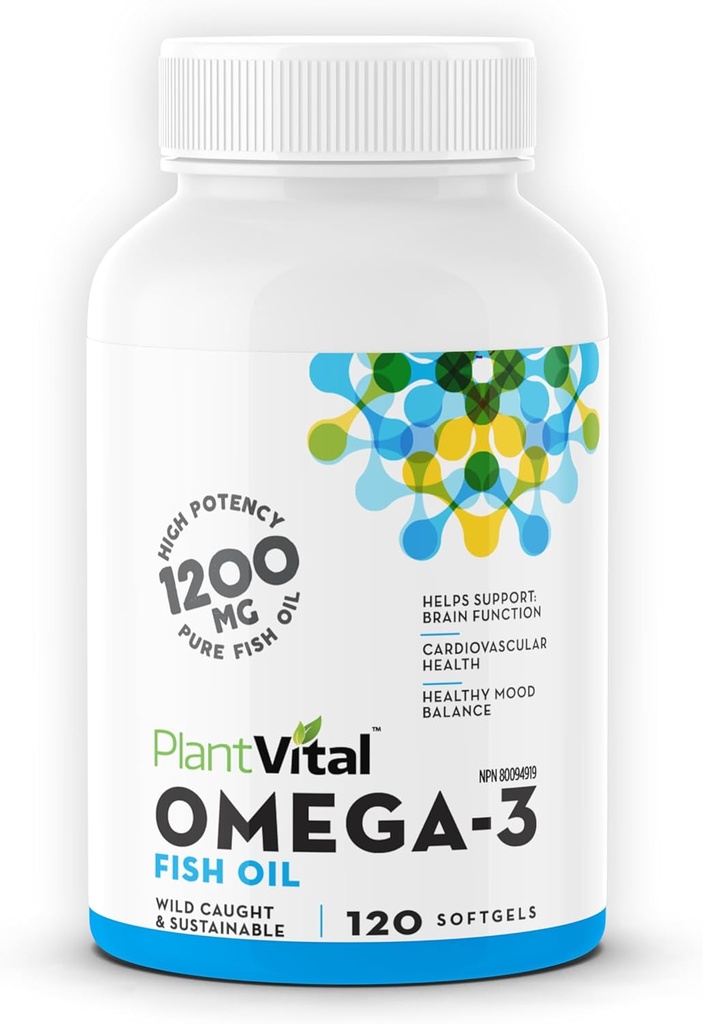 Plantvital Omega 3 Rybí oleje Kapsle - Čisté norské Omega 3 Dodatek - Trojitá síla - No Fish Flavor - Molekulárně destilované - Podporuje Cognitive, Joint, Eye, Hair and Heart Health - 120 Počet