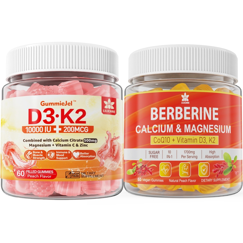 Bez vitaminu D3 K2 gumy s vápníkem, magnesium Citrát, vitamin C + Berberine dodatek gumy, s lipozomální berberine & Berberine HCI, vápník, hořčík