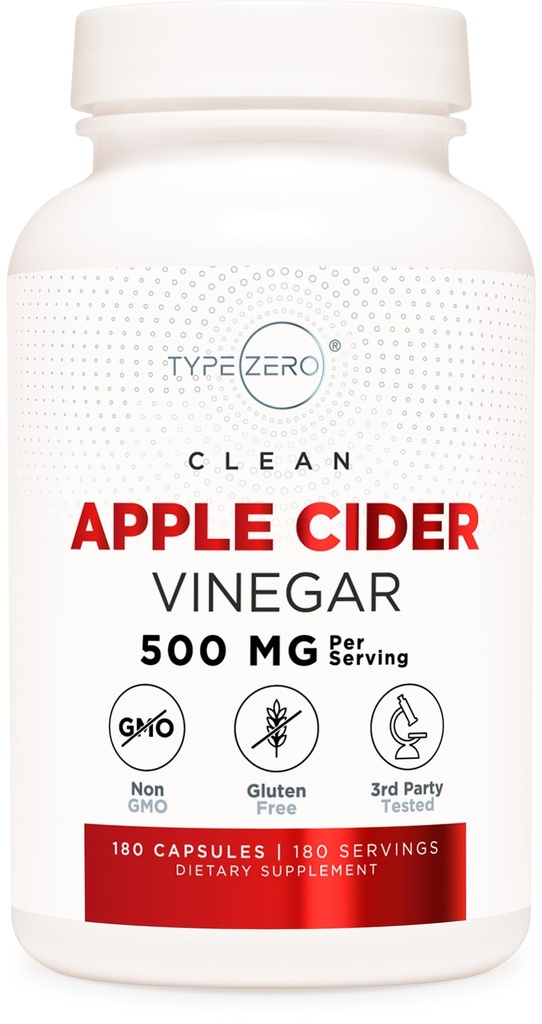 Typ 0 Apple Cider Ocet Kapsle (180 Počet) 500mg per Serving - Non- GMO, gluten- Free dodatek