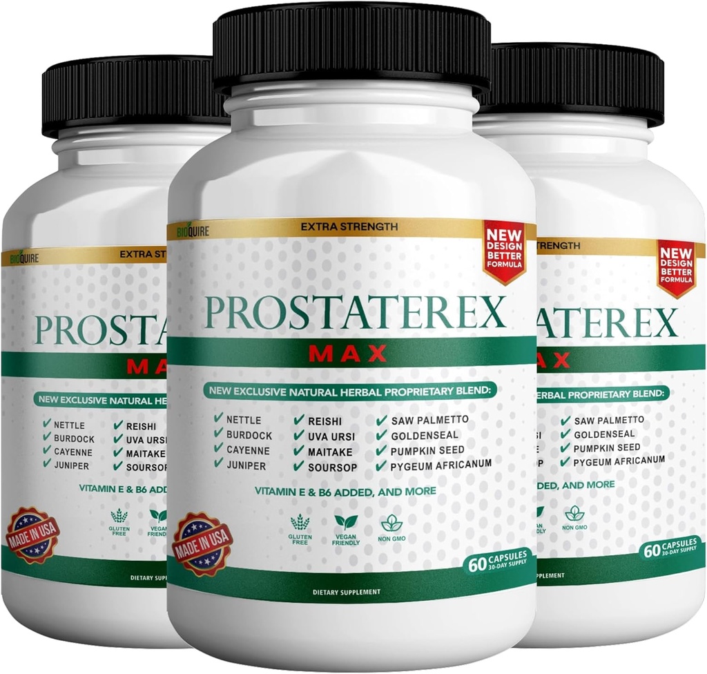 ProstateRex Max Extra Strength Doplněk pro podporu zdraví, Saw Palmetto, Vegan, Non- GMO, Gluten- Free - 180 Kapsle (3)