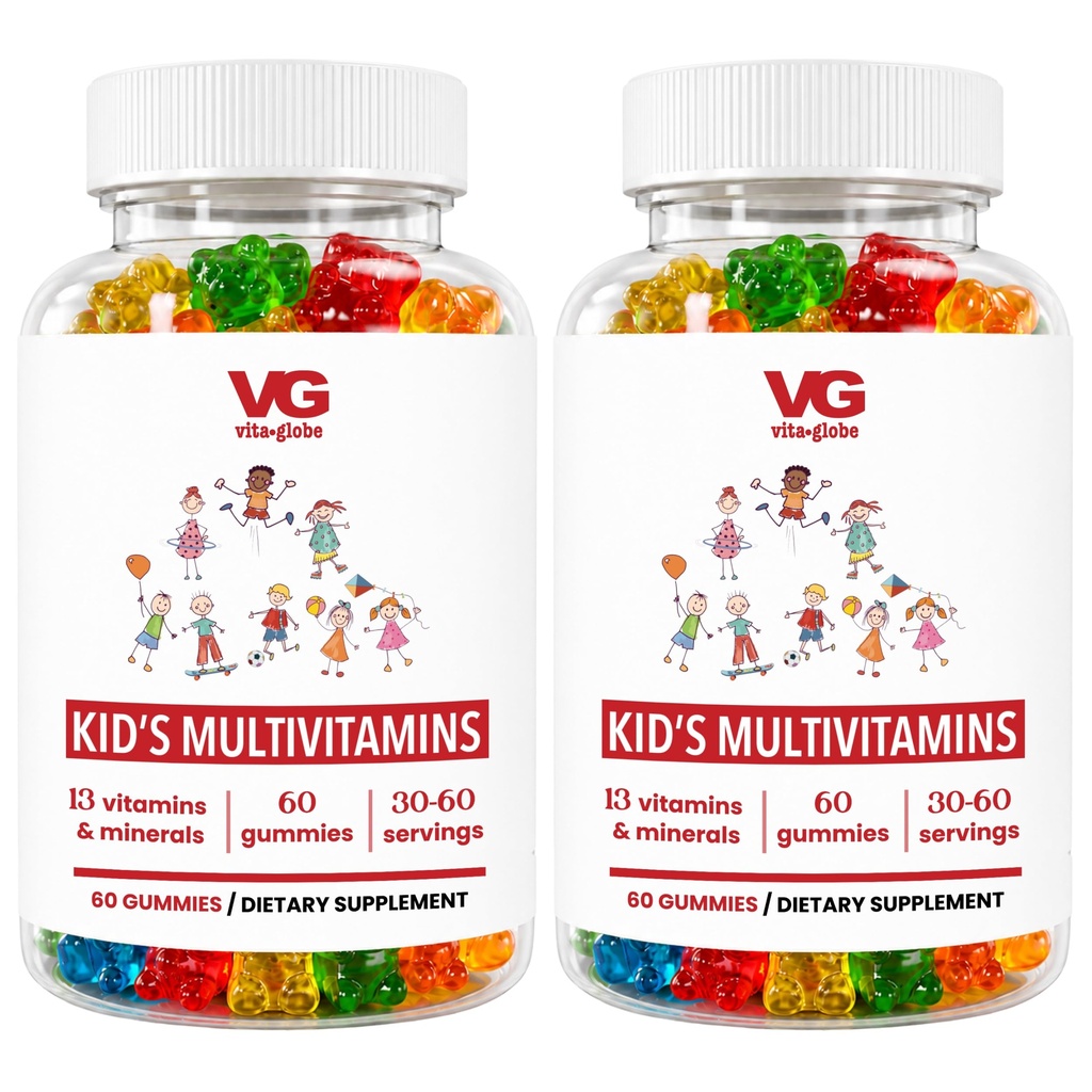 VITA GLOBE Děti Kompletní multivitaminové gumy - s vitamíny A, C, D, E, B6 & B12 CLAS124; Denní imunita, růst a wellness podpora CLAS124; Great-Ochutnávání Žvýkací doplněk pro děti - 120 Počet (balení po 2)