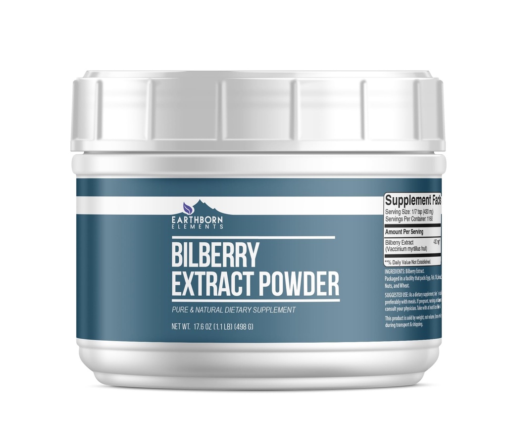 Pozemské prvky Bilberry Extract Powder 1.1 lb, čisté a přírodní, Smoothies & Shakes
