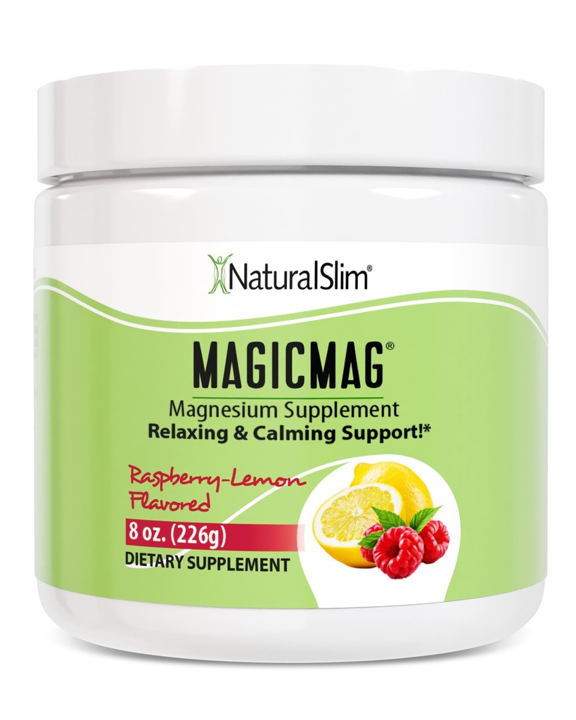 NaturalSlim Magicmag Čistá hořčík Citrát Powder Stress, Zácpa, Muscle, Heart Health, and Sleep Support Appendix 124; Raspberry Lemon Magnesium - 8oz Drink Mix (Solo)