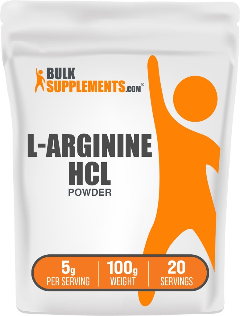 Bulksupplements.com L- Arginin HCl Powder - Doplněk k oxidu dusičitému, Arginin Powder - Neochucený & gluten zdarma, 5g per Serving, 100g (3.5 oz) (balení po 1)