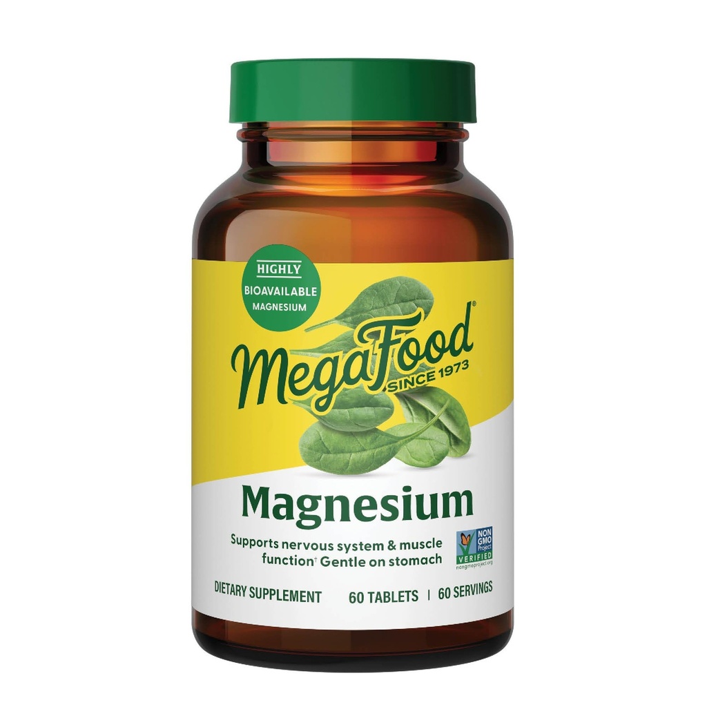 MegaFood Magnesium - Podporuje srdce a nervový systém - doplněk hořčíku s fermentovaným magnesium- Glycinát - Vegan, gluten- Free, Non- GMO a Kosher - Made Without 9 Food Alergens - 60 Tabs