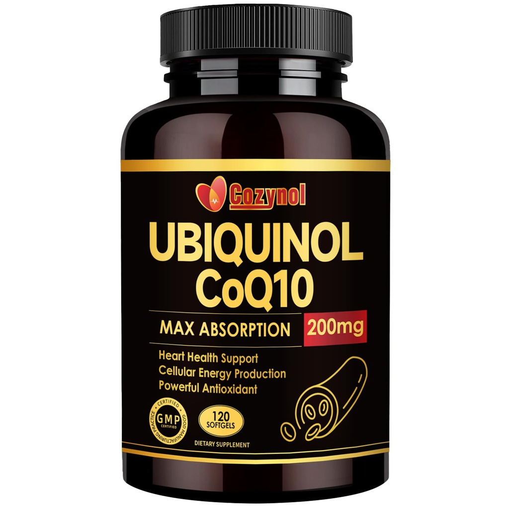 Ubiquinol CoQ10-200mg- -Softgels s vitaminem E & Omega 3, vysoce absorpční koenzym Q10 Podpora srdečního zdraví & Energy- Production Powerful- Antioxidant, 120 Počet