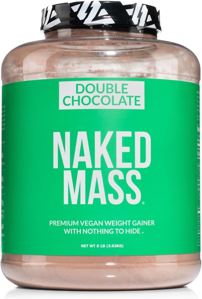 NAKED Vegan Mass - Double Chocolate Weiner Gainer - 1,260 Calories, 50G protein, nic umělého, všechny přírodní čokoládové bílkoviny prášek, non-GMO, Soy & gluten zdarma - 8LB Bulk - 11 Služeb