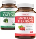 Super Green & Hawthorn Extract (3-Month Supply) Super Berry Blend Bundle of Organic Super Greends Powder - Complete Superfood & Hawthorn Berry 4: 1 Extract - High Force Extract (180 Kapsle)