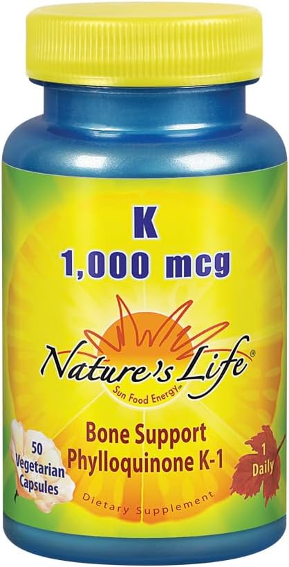 Příroda je život vitamin K 1000mcg colum124; Phylloquinone K-1 dodatek, zdravé kosti a kardiovaskulární podpora colum124; 50CT