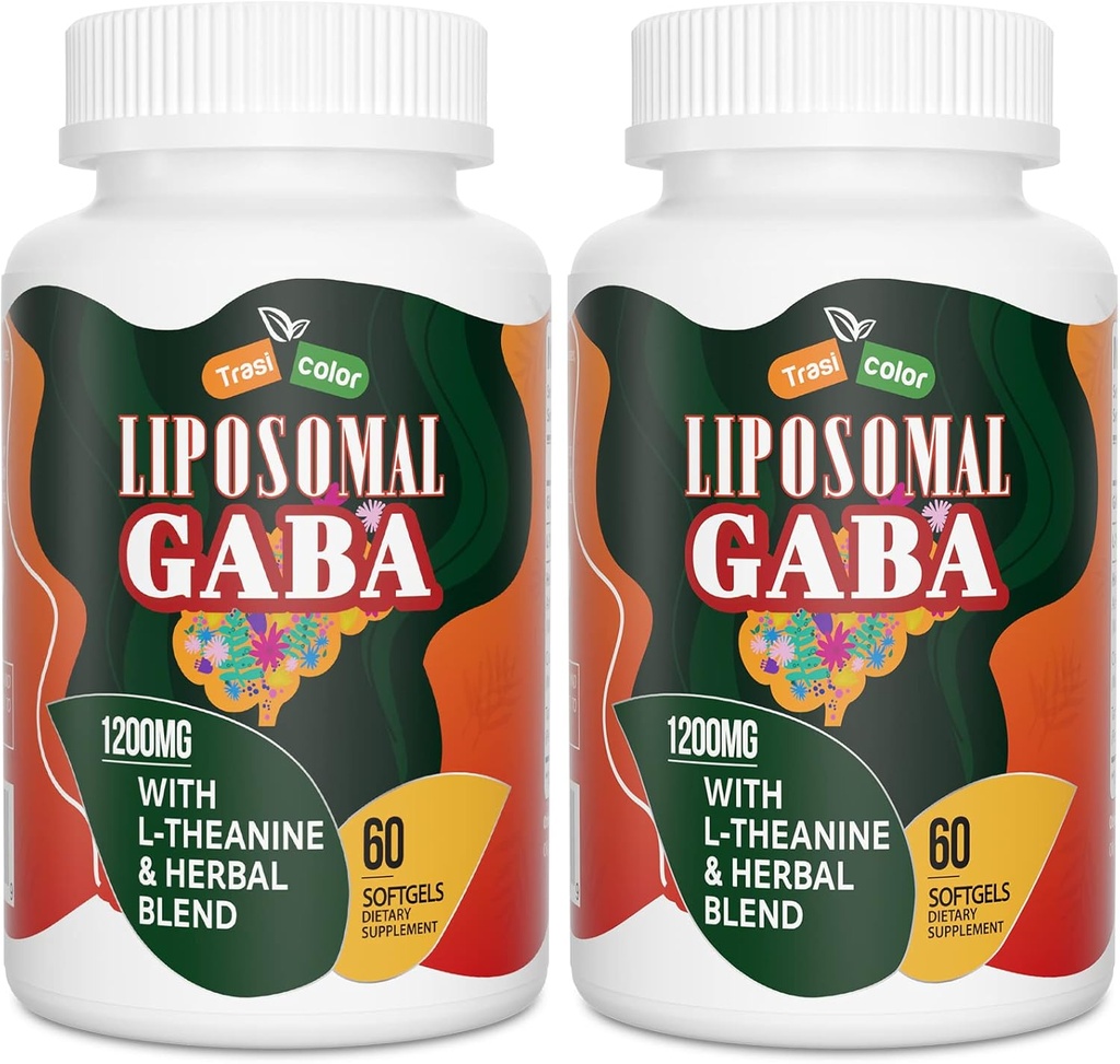 Lipozomální GABA s L- Theanine doplňky 1200mg - High Absorption GABA komplex s Ashwagandha, Heřmánek, Tart Cherry Bylinné doplňky pro muže a ženy, 120 Softgels