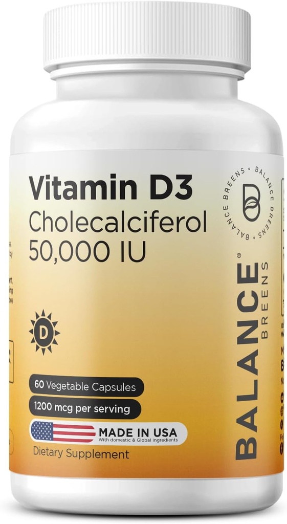 Balancebreens Vitamin D3 50,000 IU, 60 Veggie Kapsle - Vysoká účinnost, podporuje imunitní a kostní zdraví - Týdenní