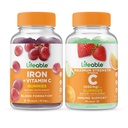 Živé železo s vitaminem C + Vitamin C 1050mg, Gummies Bundle - Velký Ochutnávka, Vitamin dodatek, Lepek zdarma, GMO zdarma, Žvýkací žlab