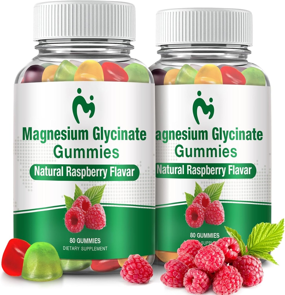 Glycinátové gumy hořčíku pro dospělé a děti, 2 balení Žvýkací gumy hořčíku pro spánek, Glycinát hořčíku 400mg, Stres a svalová úleva, doplněk hořčíku draselný