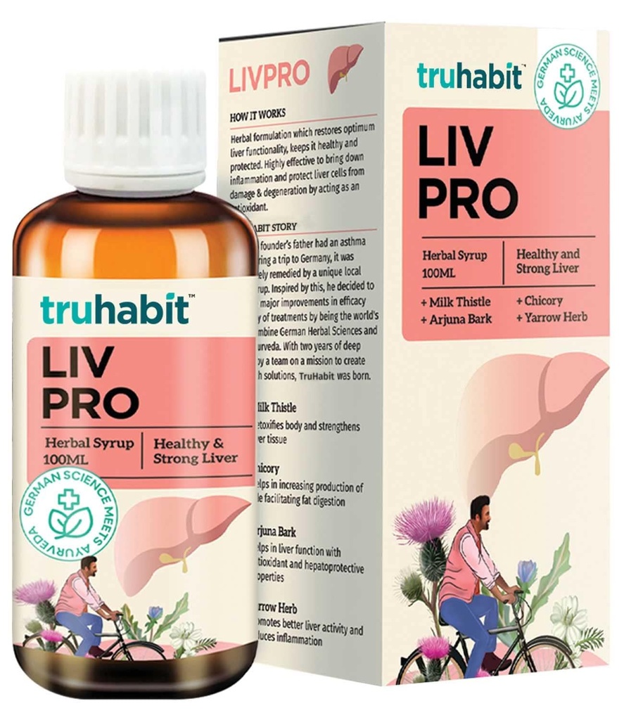 Livpro Játra Detox Syrup s Mlékem Thistle & Arjuna Bark by Green Cure, Játra dodatek s Mlékem Thistle Játra Detox Cleanse, Organická Játra Podpora - Německá věda s Ayurveda, 3.4 Fl Oz (100ml)