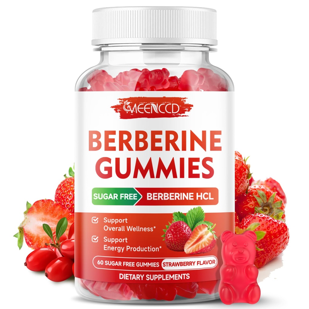 Berberine Gummies s Ceylon Skořice 1500mg High Potency Berberine HCL dodatek pro imunitní podporu, bez cukru, Vegan, Strawberry Flavor, 60 Počet