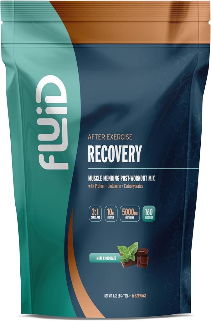 Fluid Recovery Post- Workout Drink Mix, Syrovátka izolát protein, L-glutamin, sacharidy, všechny přírodní složky, gluten- Free, Lactose- Free, Delicious Po cvičení Muscle Recovery (Mint Chocolate)