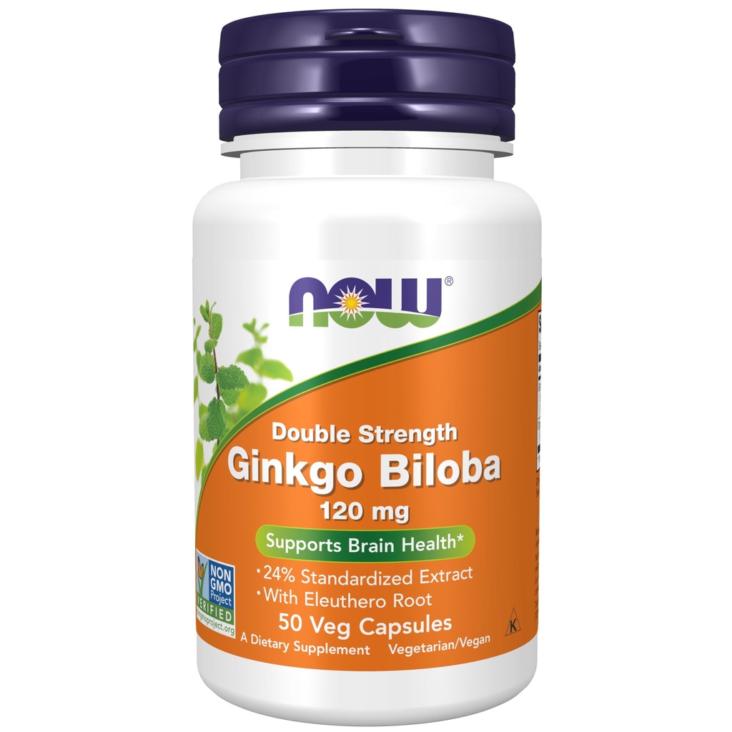 Nyní Potraviny doplňky, Ginkgo Biloba 120 mg, dvojité síly, non-GMO projekt ověřen, 50 Veg kapsle