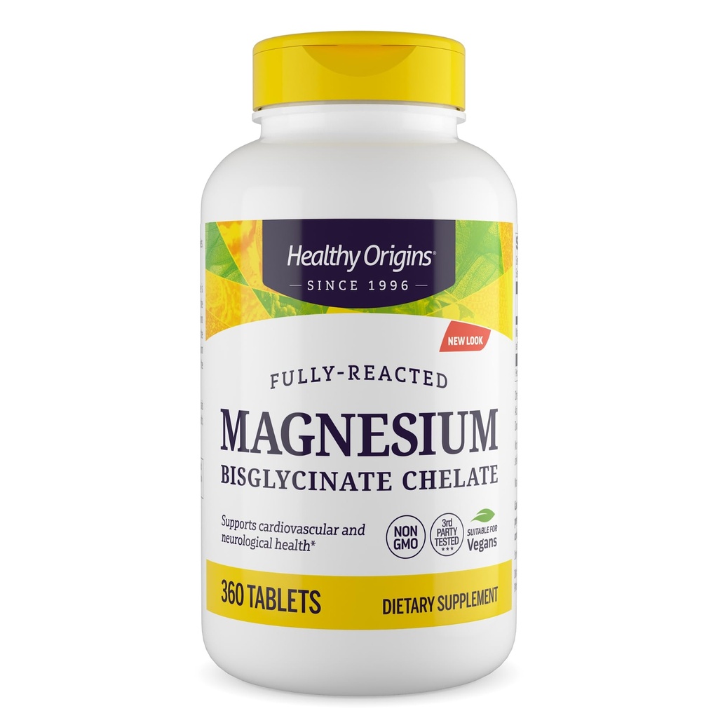 Zdravý původ Magnesium Bisglycinát Chelate (Non- GMO, gluten zdarma, Kardiovaskulární podpora, Kostní podpora, Neurologická podpora, Vegan), 360 tablet