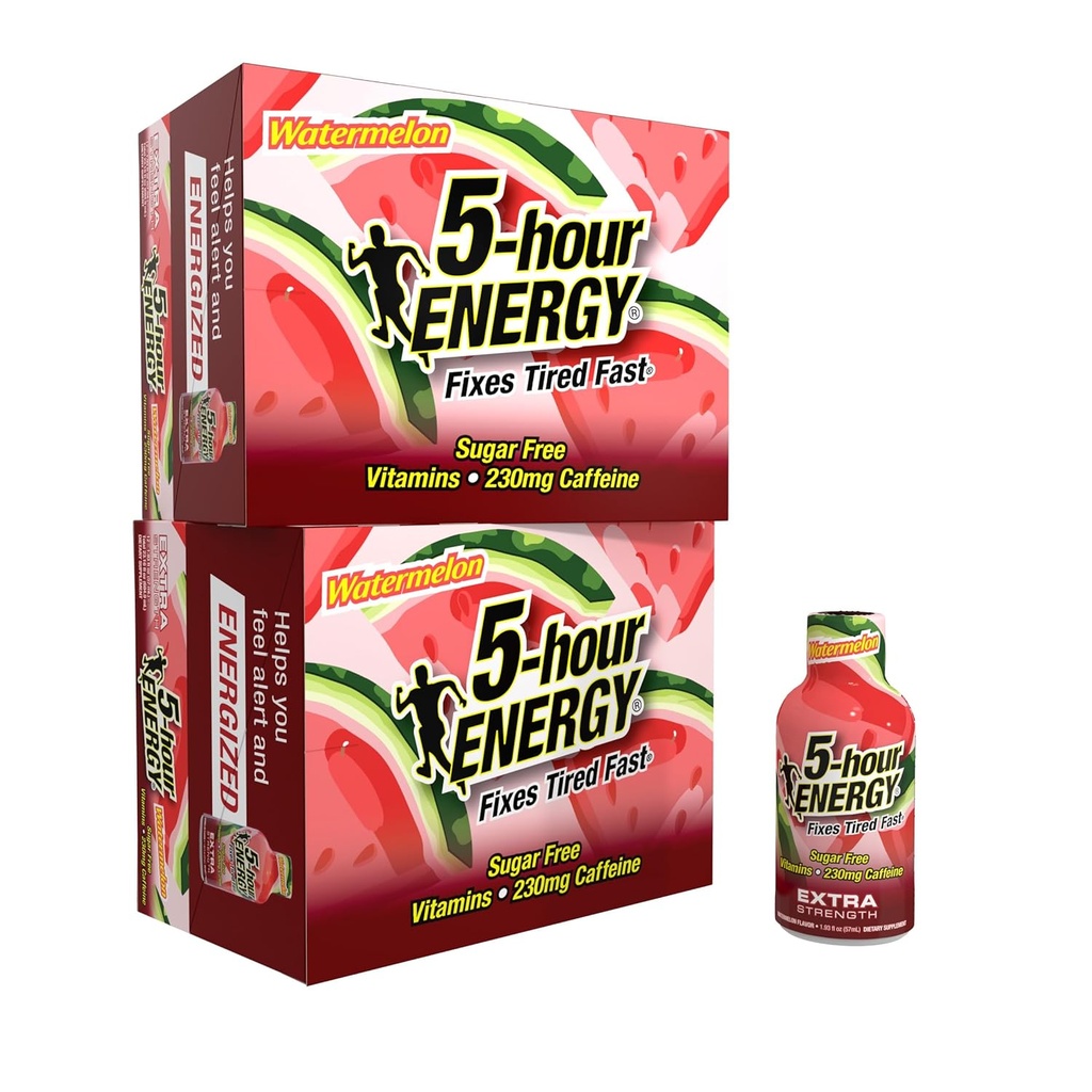 5hodinová ENERGY Extra Energy Shot, Watermeloun Flavor (1.93 oz. - 24 Count) Sugar- Free & Zero Calories, B-Vitaminy & Amino kyseliny, 230mg Caffeinované Energy Shot, Dietní dodatek