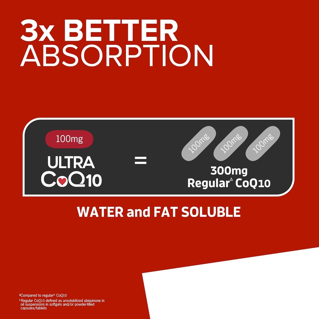 Qunol CoQ10 100mg Softgels Ultra 3X Lepší absorpční koenzym Q10 Doplňky - Antioxidační doplněk pro cévní a srdeční zdraví a výrobu energie - 2 měsíční zásoba - 60 Počet (Balení po 2)
