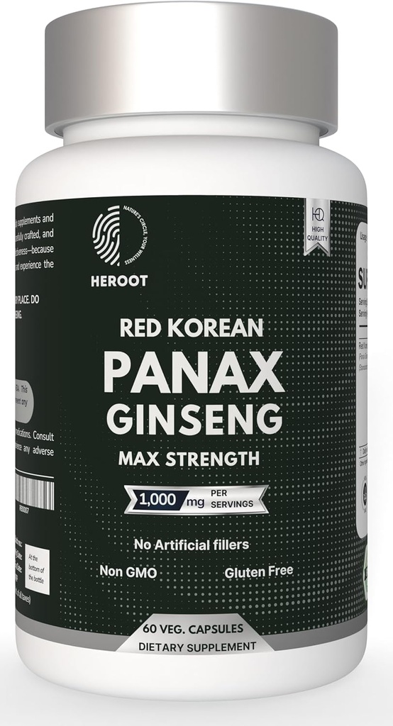 Panax Ginseng Capsule 500 MG per Serving Energy, Memory & Brain Health Support, Non- GMO (Balení 60 tobolek)