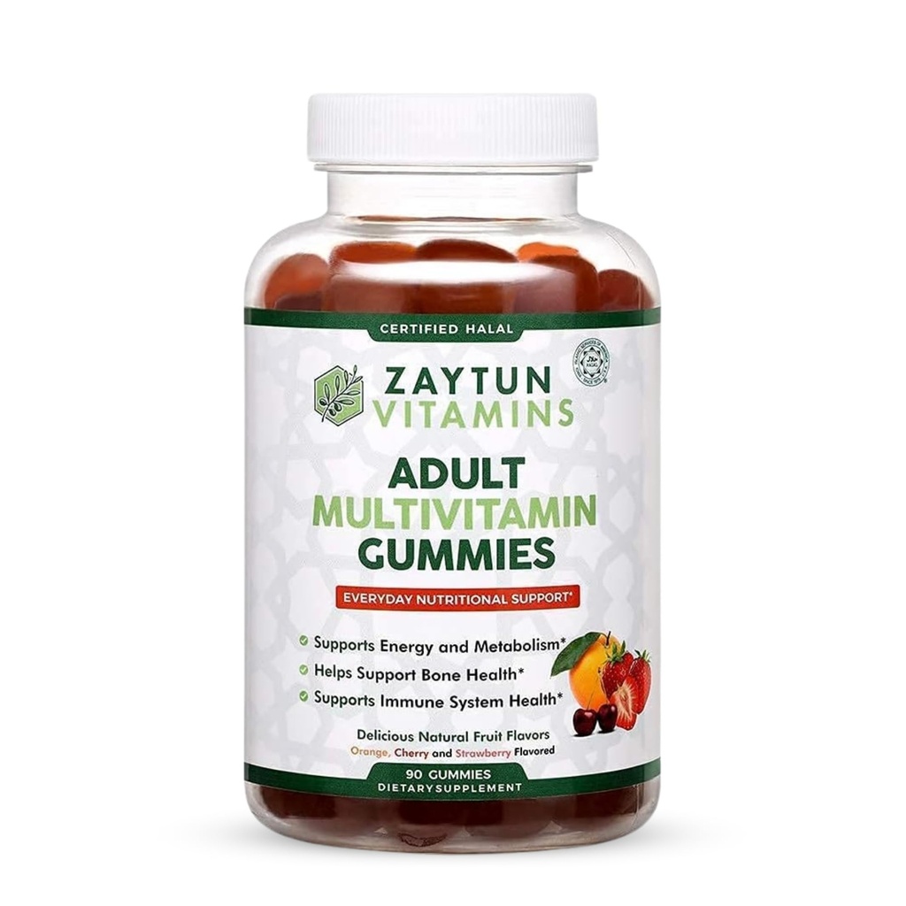 Halal Adult Multivitamin Gummies pro muže, ženy, Kompletní každodenní nutriční podpora s Biotin, Vegan, Přírodní ovocné příchutě, Non- GMO, Made in USA - Halal Vitamíny