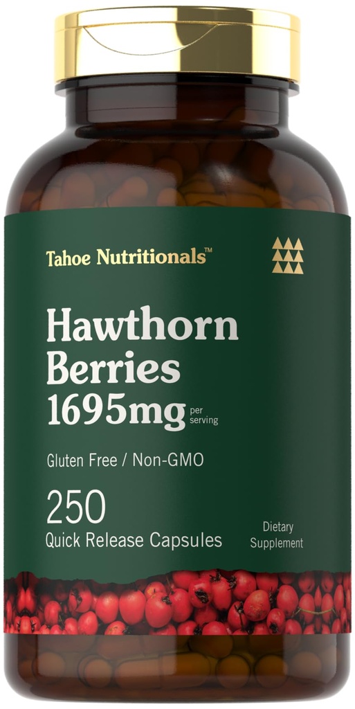 Tahoe Nutritionals Hawthorn Berry Kapsle 124; 1695mg per Serving Current124; 250 Count Current124; Extract Supplementary for Women and Men Current124; Non- GMO, gluten Free Extract