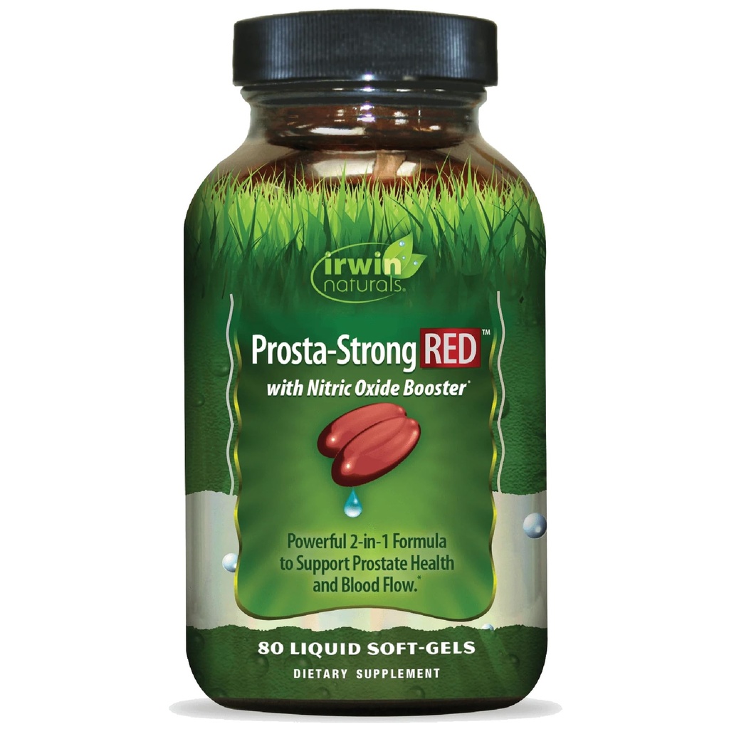 Irwin Naturals Prosta-Strong RED s Nitric Oxide Boosters, Saw Palmetto, Lycopene, Dýňové semeno & Více - Prostate Zdravotní doplňky pro muže - 80 Tekuté Soft- Gels