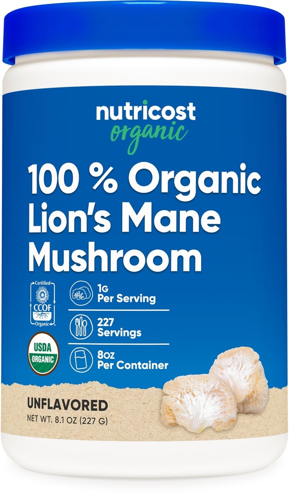 Nutricost Organic Lion 's Mane Houba Powder (8 oz) - 227 Servings, Certified USDA Organic Supplement
